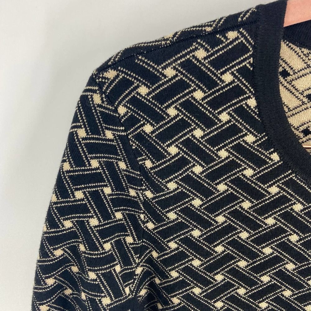 J. Mclaughlin Black Gold Geometric half sleeve mini Sweater Dress womens medium - Picture 2 of 6